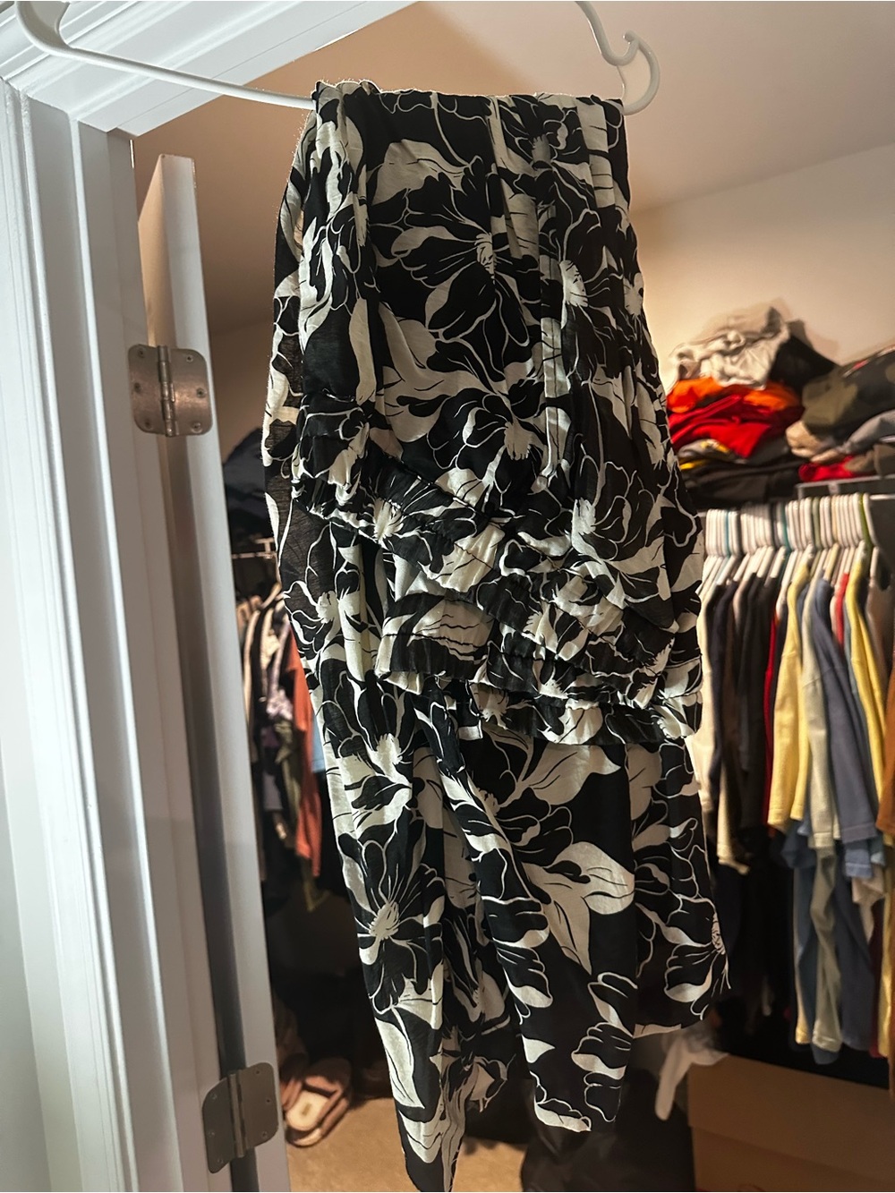 Vince Camuto Black and Cream Floral Ruffled Jumpsuit